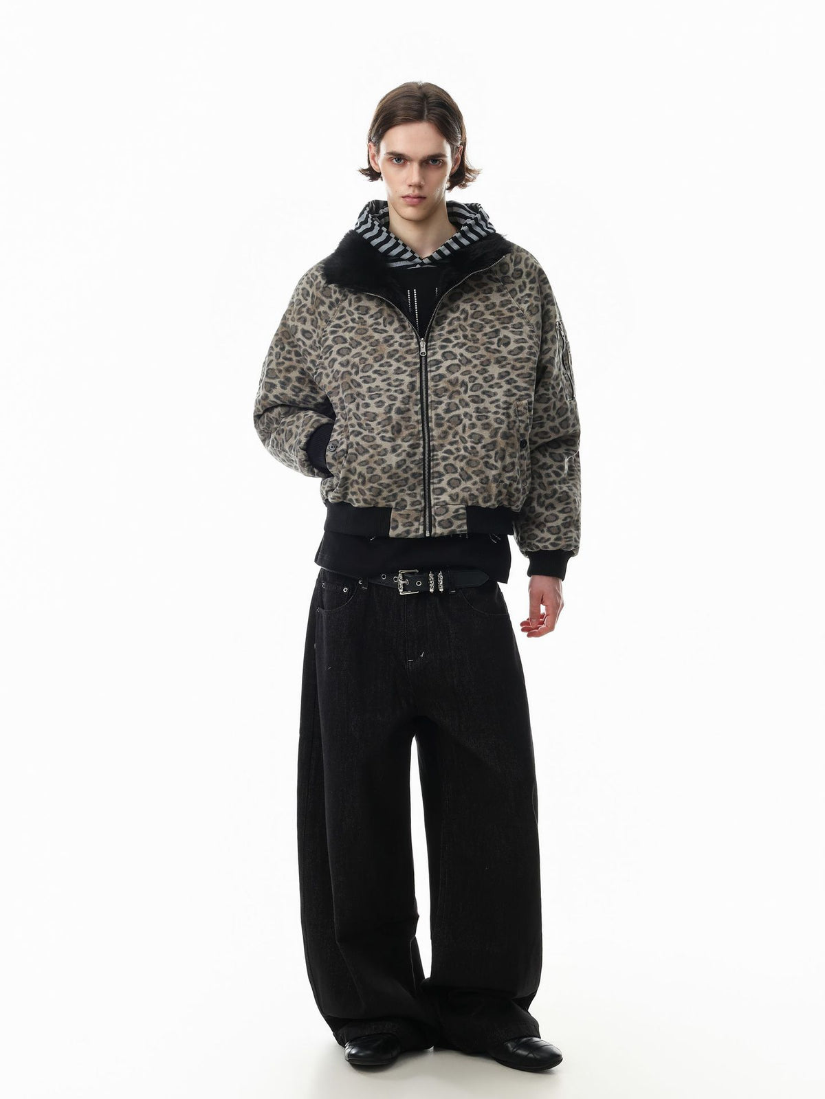 Reversible Faux Fur & Leopard Print Bomber Jacket – Oversized Retro American