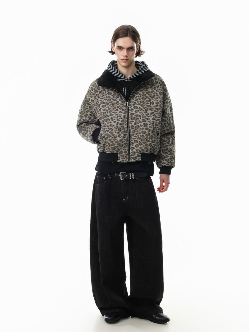 Reversible Faux Fur & Leopard Print Bomber Jacket – Oversized Retro American