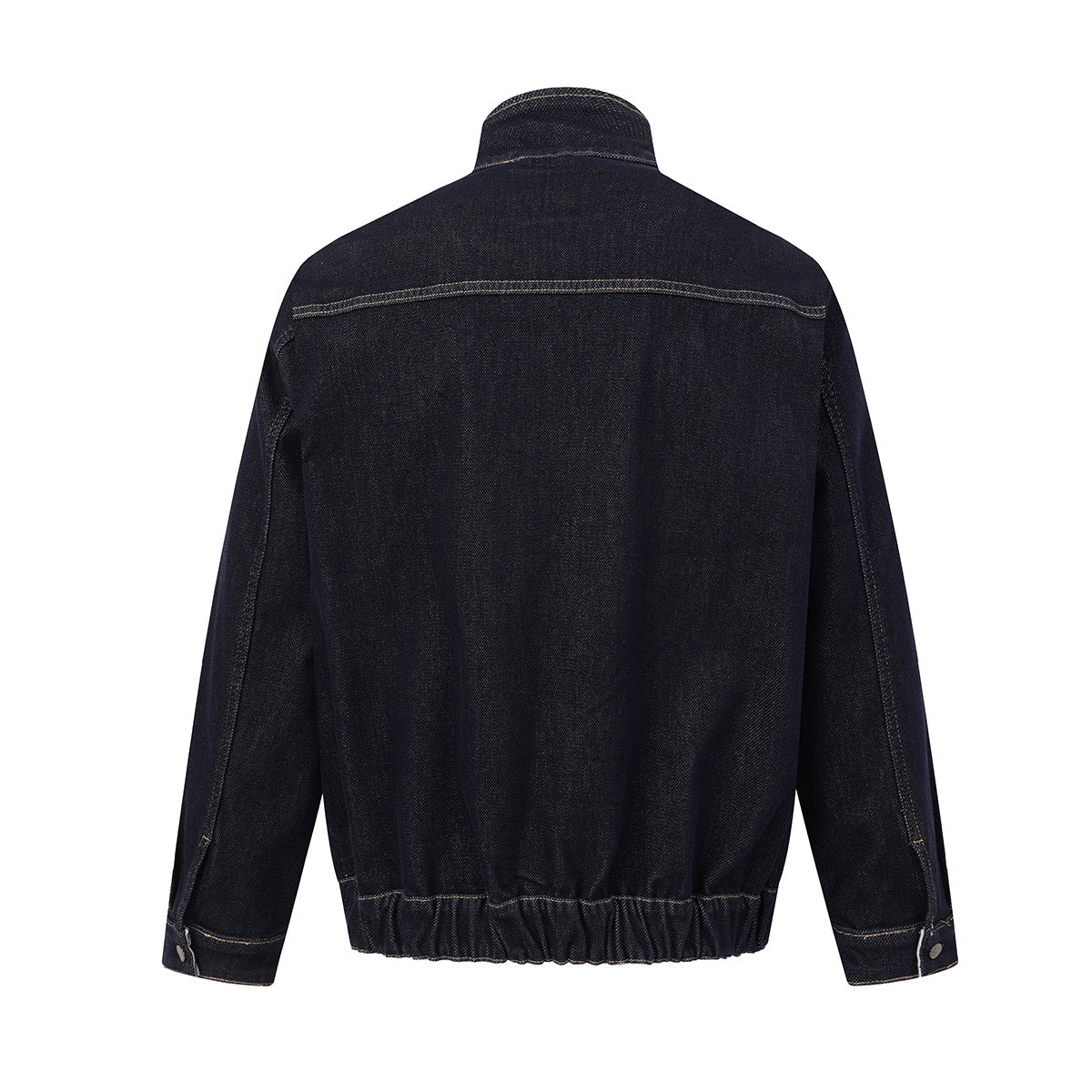 Veste de travail en denim indigo foncé – Coupe carrée, col montant et poches poitrine