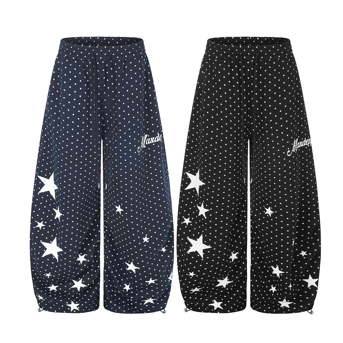 Pantalon de survêtement à jambes larges, imprimé pois et étoiles, taille à cordon