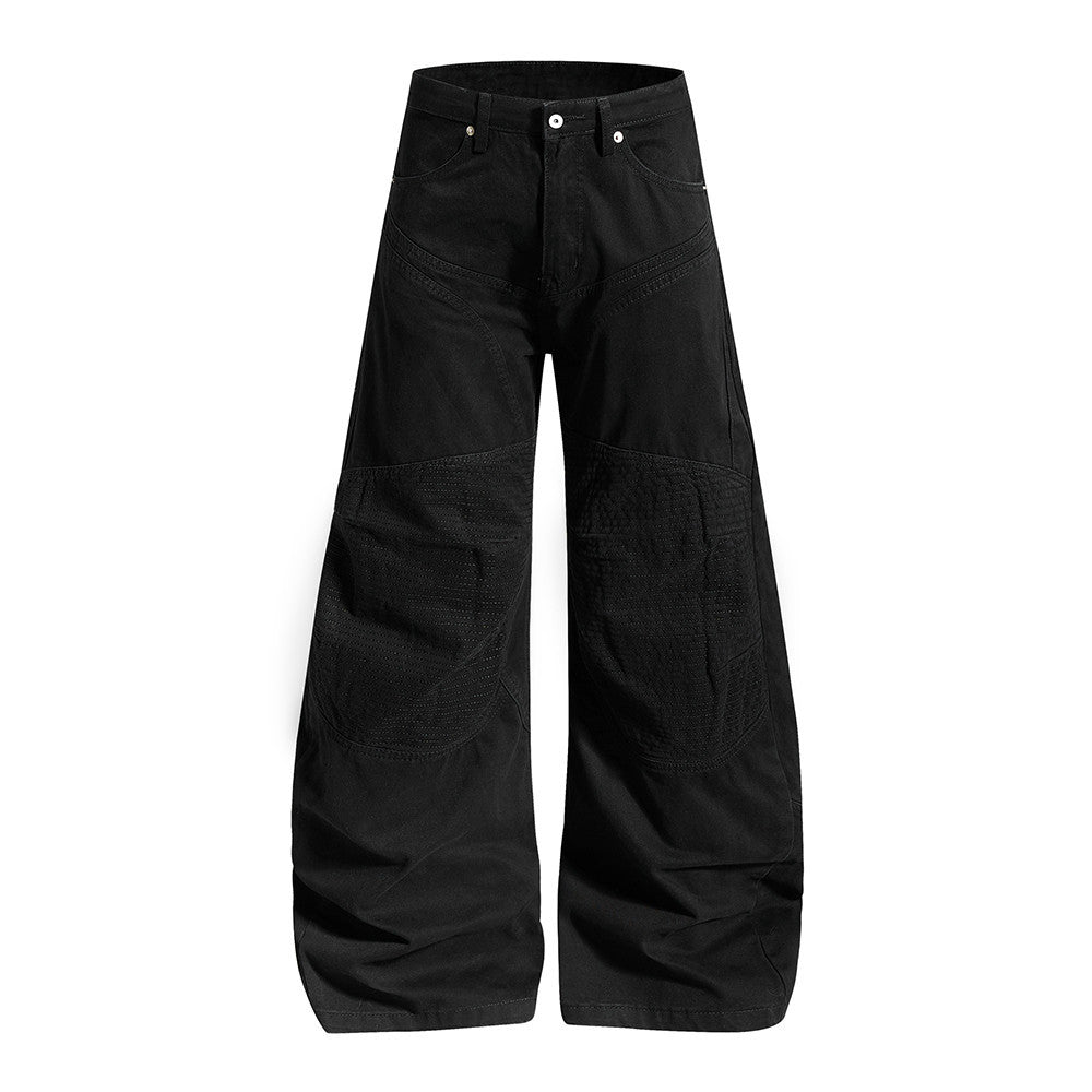 Wide-Leg Patchwork Pants – Deconstructed Arc Seam, Baggy Fit