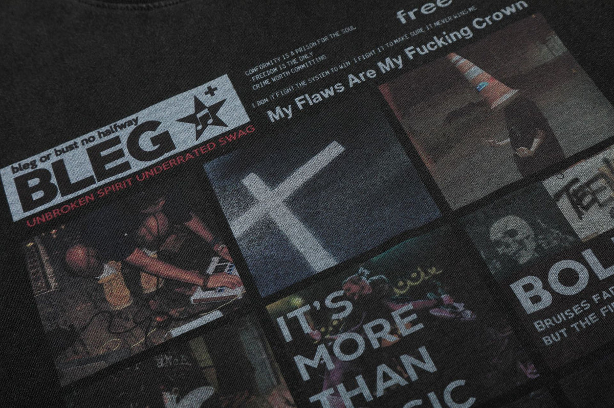 Men's Black Acid-Wash Graphic T-Shirt – BLEG Music Collage Print