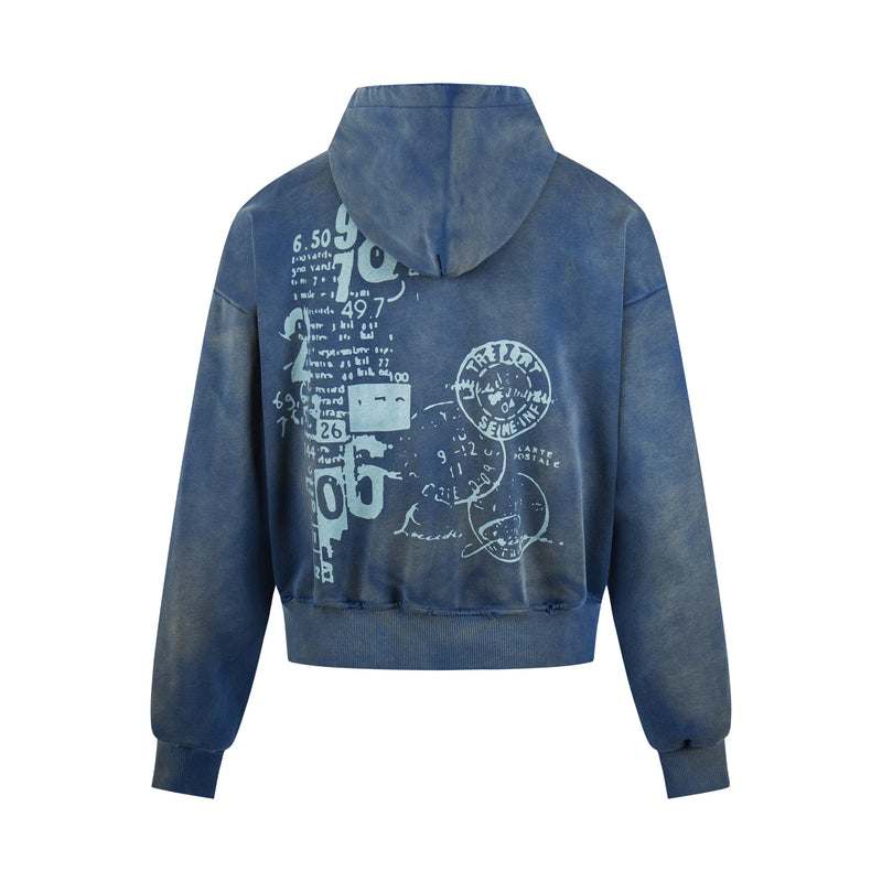 Hoodie zippé Drop Nasty délavé – Streetwear oversize à imprimé graffiti