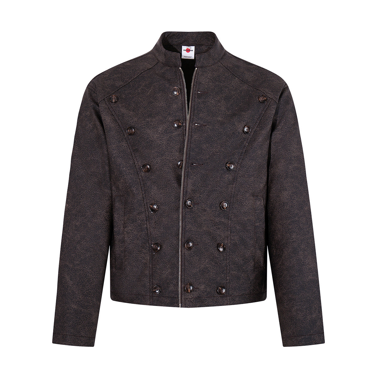 Double-Breasted PU Leather Moto Jacket – Vintage Napoleon Style