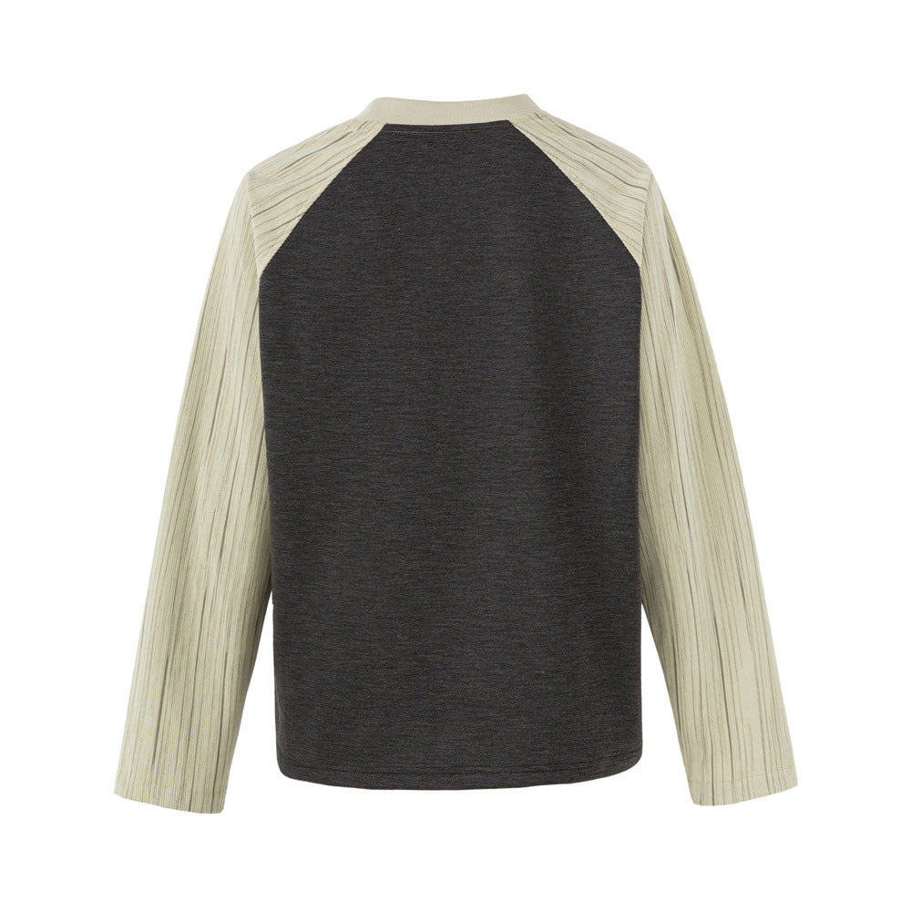 Long Sleeve Raglan T-Shirt with Gothic Castle Print – Contrast Sleeve Colorblock