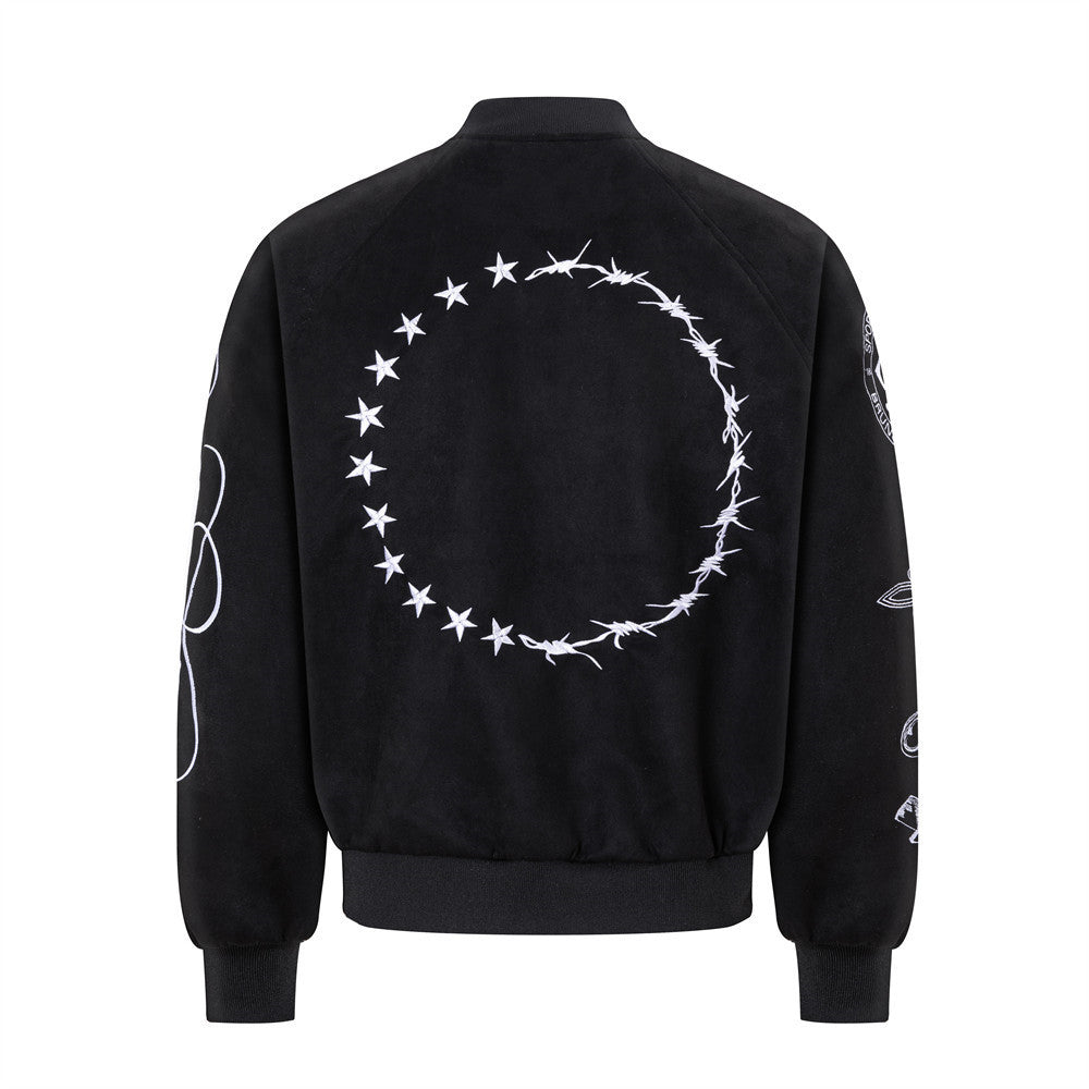 Varsity-Bomberjacke mit Schriftzug-Stickerei und Tiger-Motiv, Colorblock-Raglan