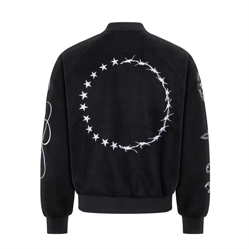 Varsity-Bomberjacke mit Schriftzug-Stickerei und Tiger-Motiv, Colorblock-Raglan