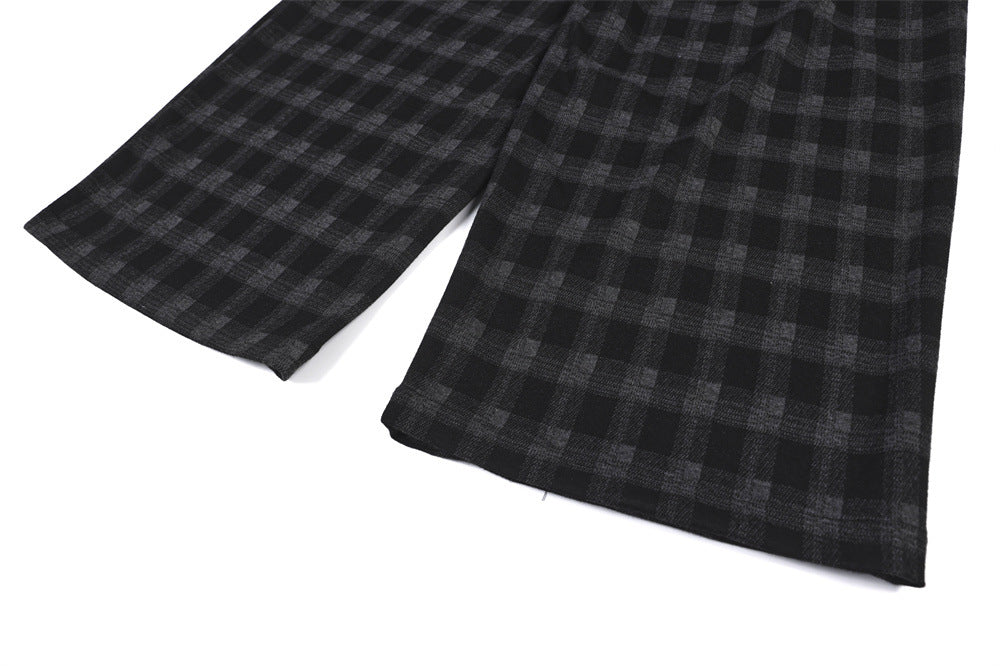 Men's Plaid Dress Pants – Wide-Leg Pleated Baggy Trousers in Black & Grey Check