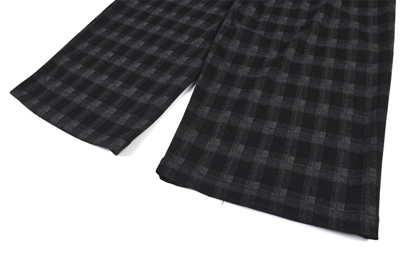 Men's Plaid Dress Pants – Wide-Leg Pleated Baggy Trousers in Black & Grey Check