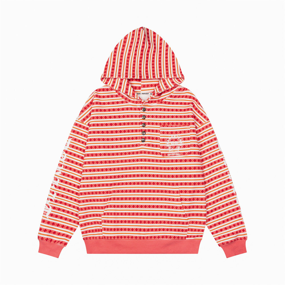 Men's Striped Gothic Letter Graphic Pullover Hoodie – Oversized Fit