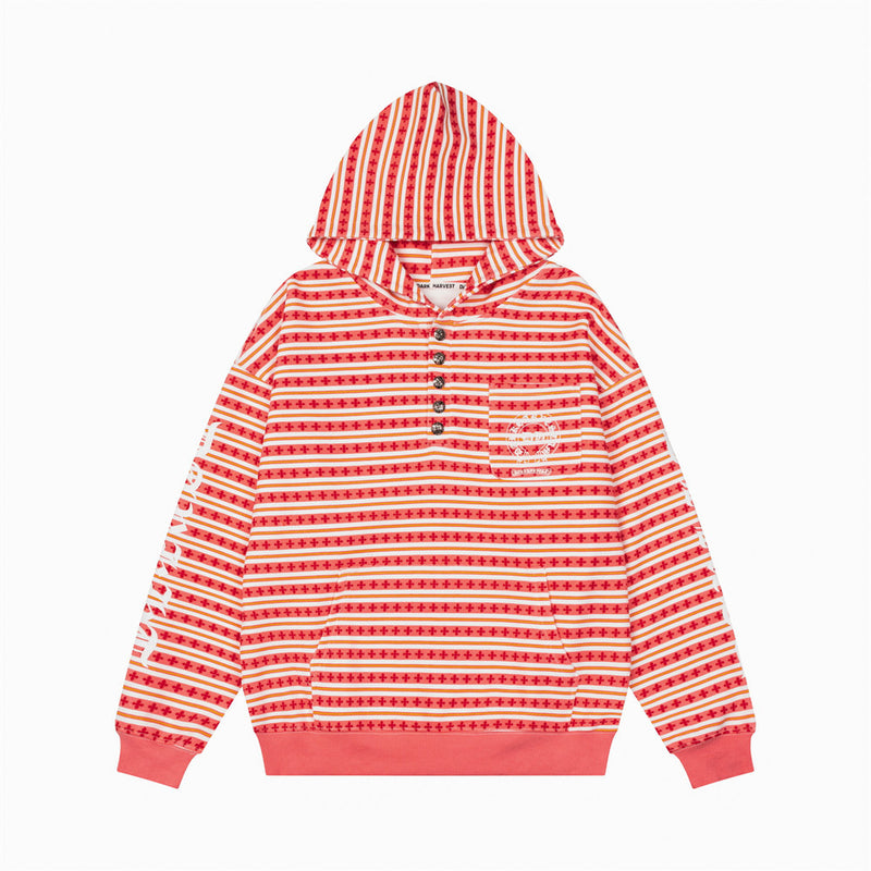 Men's Striped Gothic Letter Graphic Pullover Hoodie – Oversized Fit