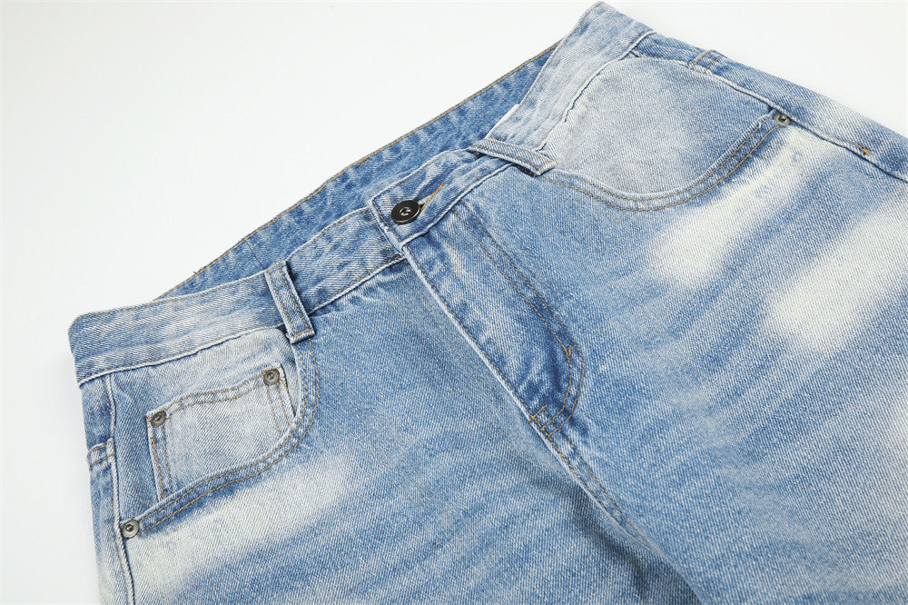 Jeans larges délavés à effet dégradé – Pantalon en denim droit ample pour homme
