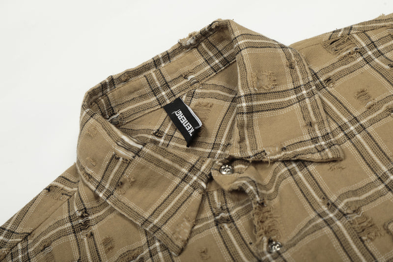 Surchemise en flanelle à carreaux délavée et usée – Veste-chemise vintage à manches longues