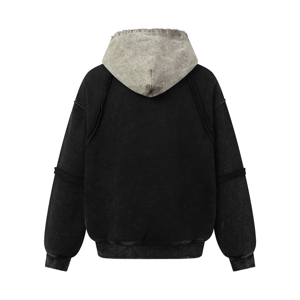 Sweat à capuche homme tie-dye – Pull color block délavé à l’acide avec capuche à bords francs