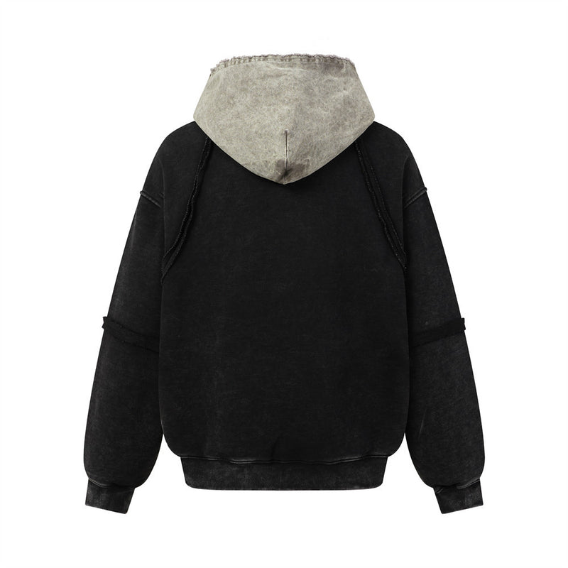 Sweat à capuche homme tie-dye – Pull color block délavé à l’acide avec capuche à bords francs