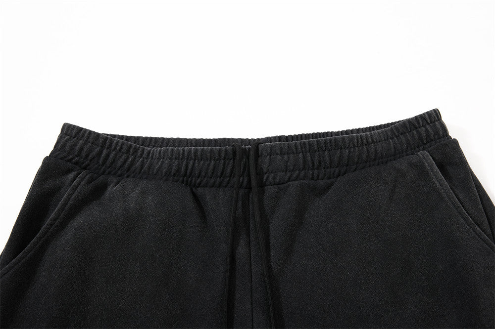 Baggy Wide-Leg Sweatpants – Black Vintage Graphic with Side Stripe Detail