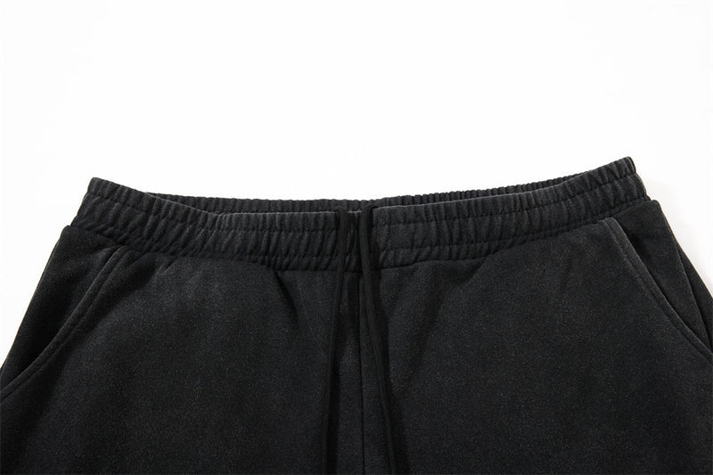Baggy Wide-Leg Sweatpants – Black Vintage Graphic with Side Stripe Detail