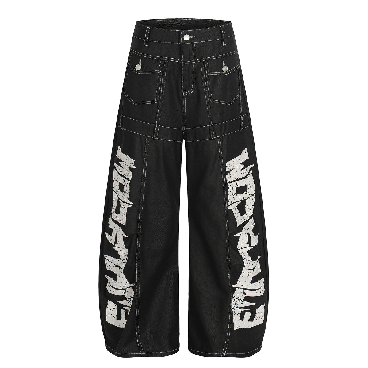 Jean wide leg à imprimé graphique – Denim noir oversize à lettrage affirmé