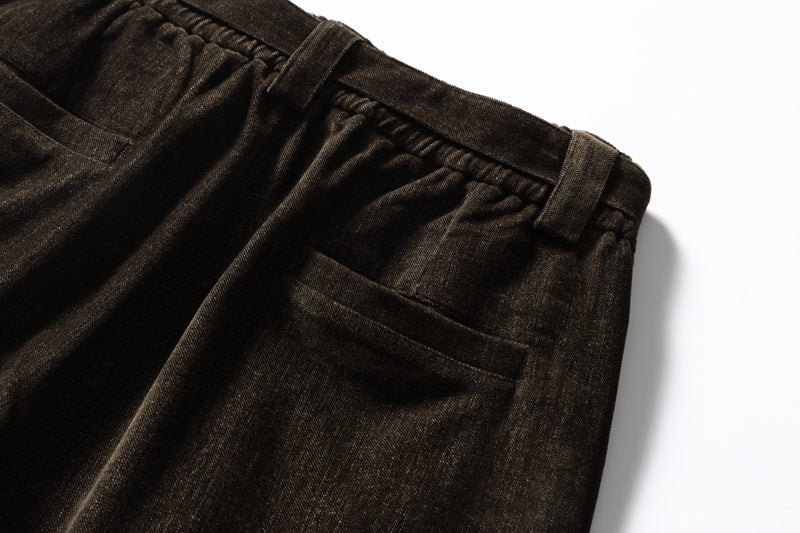 Men's Wide-Leg Pleated Trousers – Barrel Fit Corduroy-Texture Pants