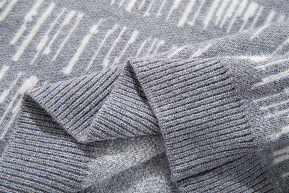 Jersey de punto jacquard a rayas con cuello henley para hombre: manga larga extragrande