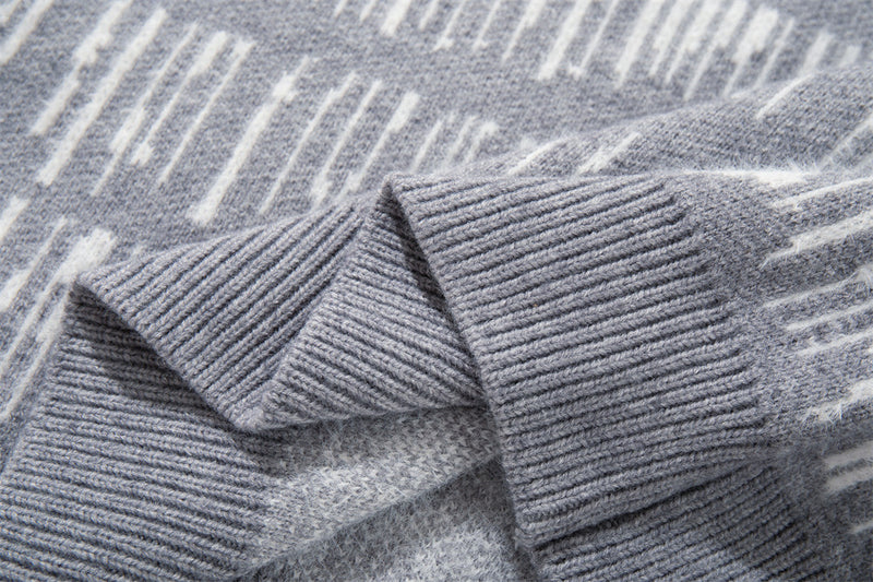 Jersey de punto jacquard a rayas con cuello henley para hombre: manga larga extragrande