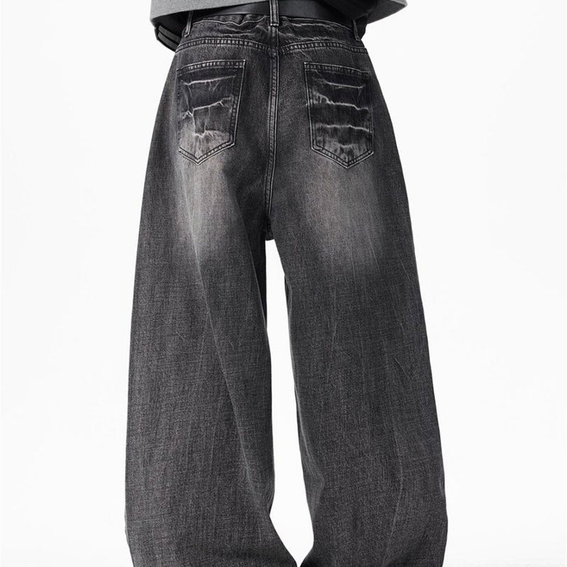 Baggy Dark Wash Jeans – Men's Wide Leg Vintage Punk Distressed Faded Denim