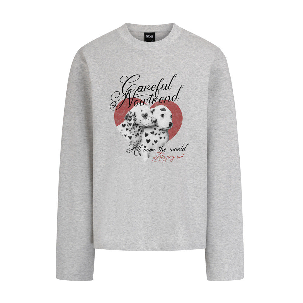 Dalmatian Heart Graphic Long Sleeve T-Shirt – Oversized Relaxed Fit