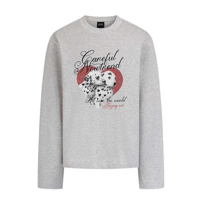 Dalmatian Heart Graphic Long Sleeve T-Shirt – Oversized Relaxed Fit