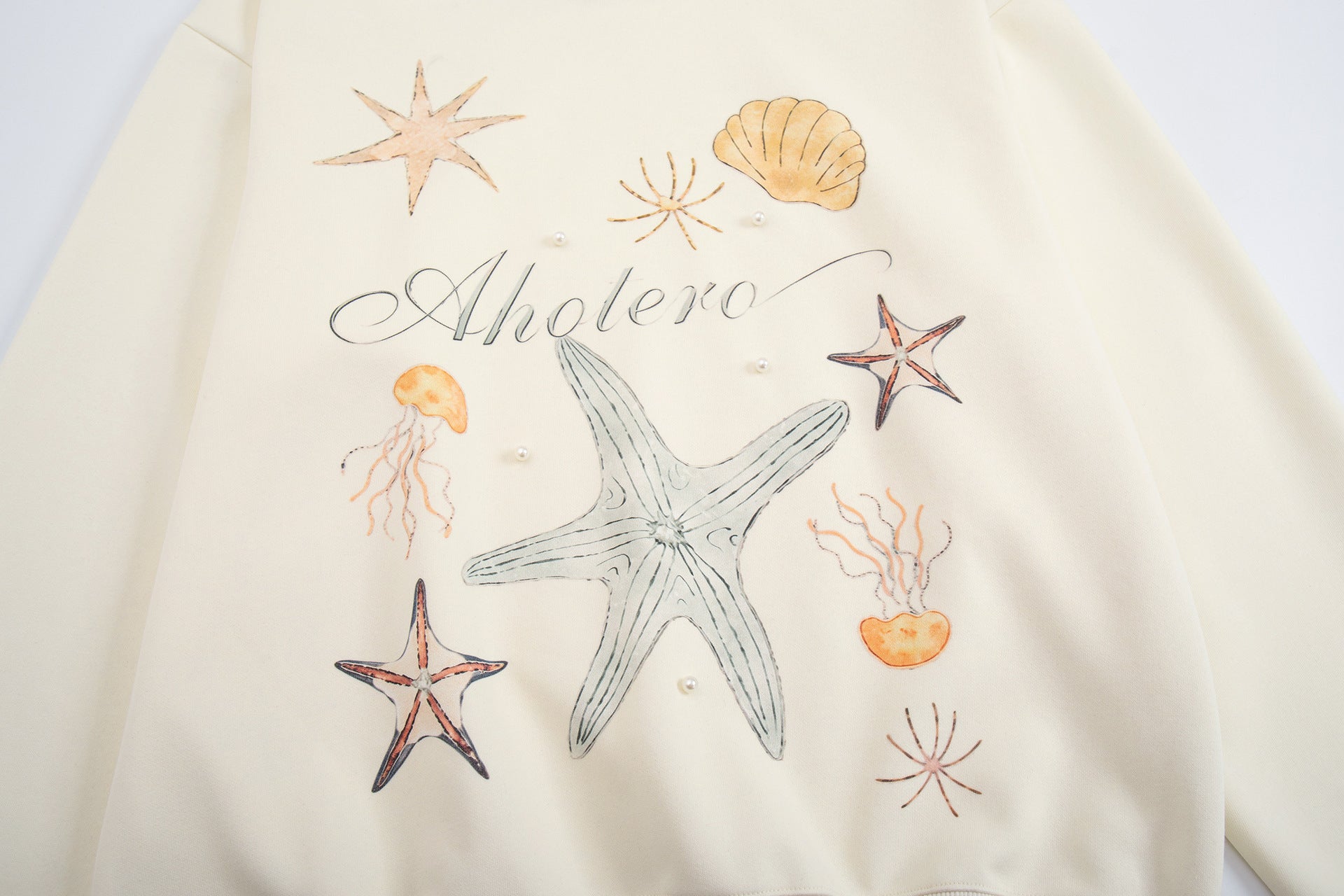 Oversized Hoodie mit Ozean-Seestern- & Muschel-Grafikprint