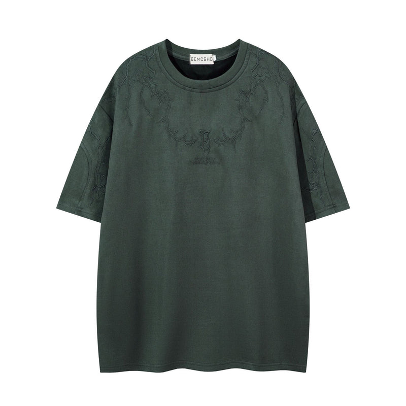 Oversized Gothic-T-Shirt mit Dornenstickerei – Kurzarmshirt im American-Streetwear-Stil