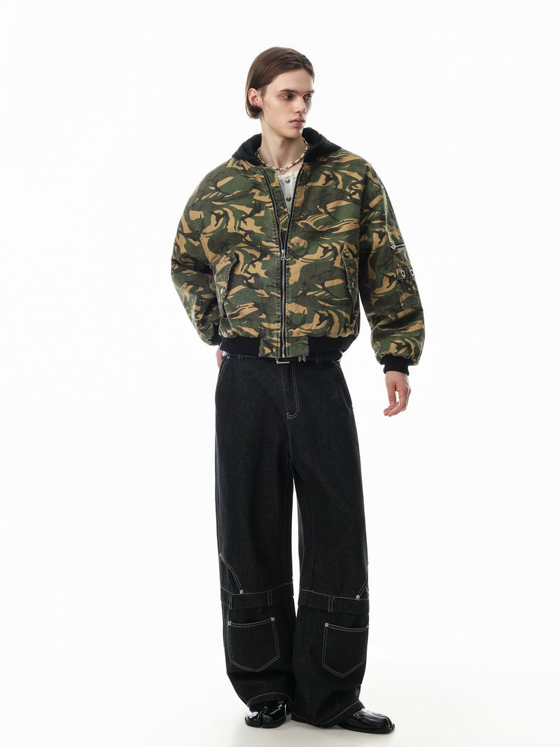 Camo Padded Bomber Jacket – Hooded MA-1 Flight Jacket with Grommet Detail