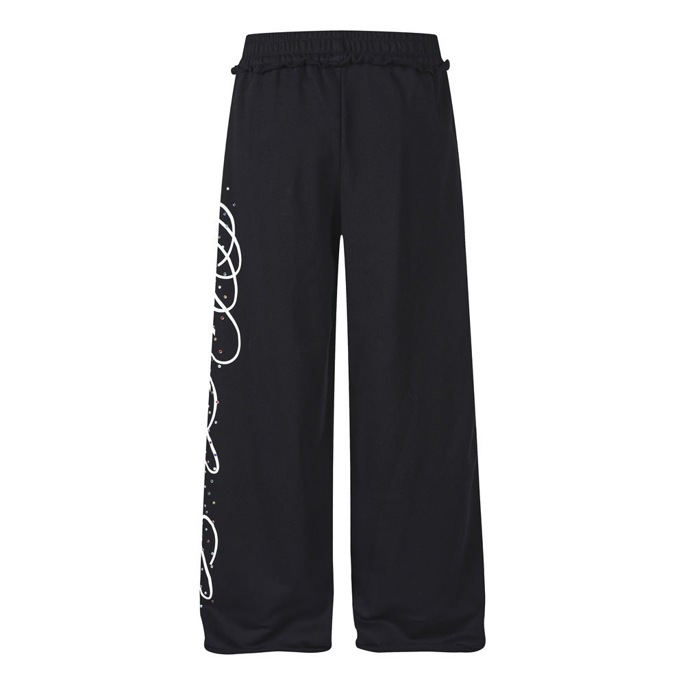 Wide-Leg Sweatpants with Rhinestone Script Graphic – Men's Relaxed Fit