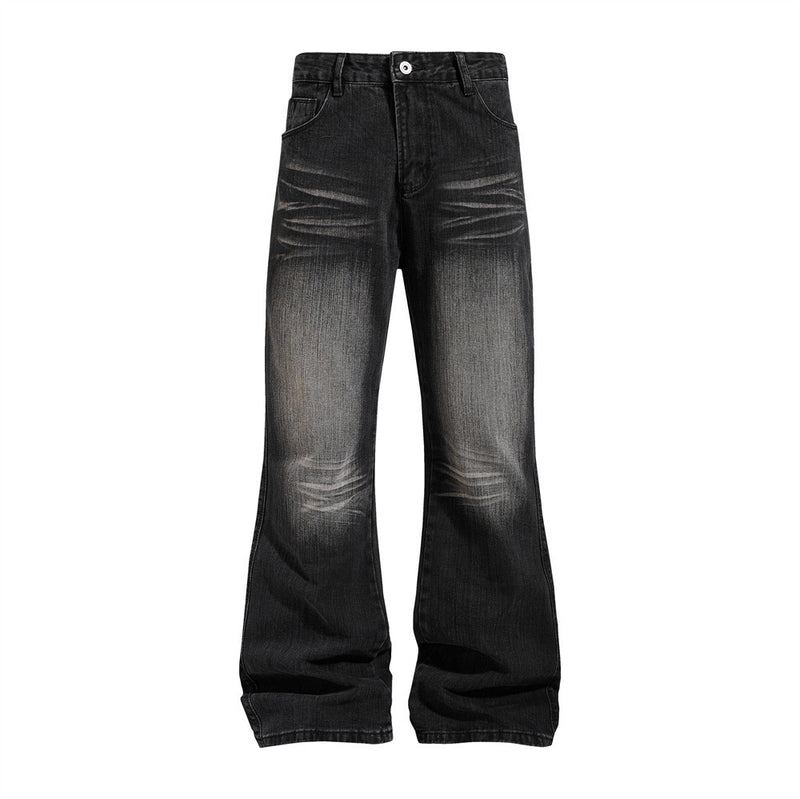 Men's Washed Distressed Flare Jeans – Wide Leg Relaxed Fit Denim
