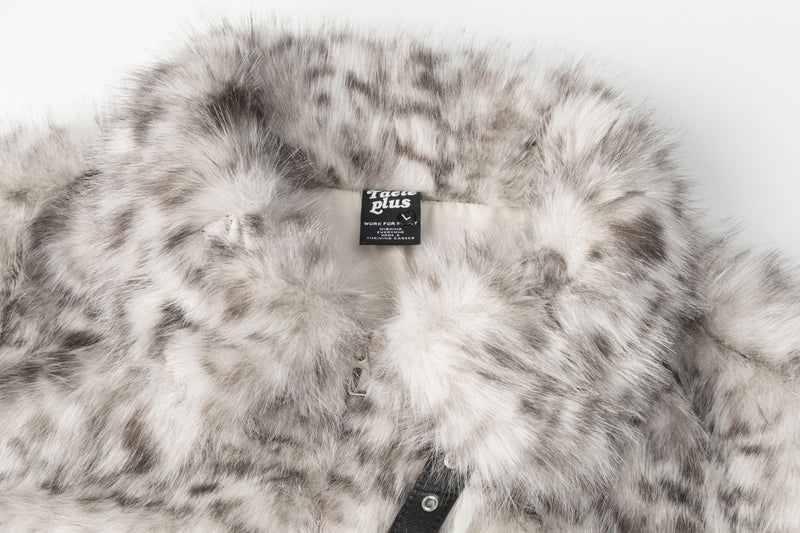 Faux Fur Leopard Print Jacket – Grey Snow Leopard Short Coat
