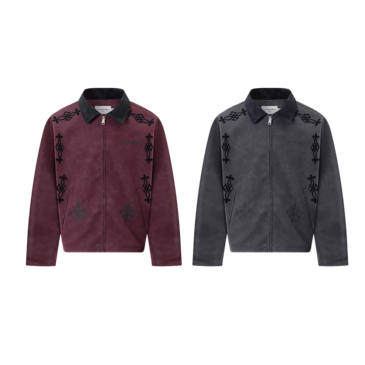 Veste en cuir oversize courte à broderies gothiques – Style moto américain rétro