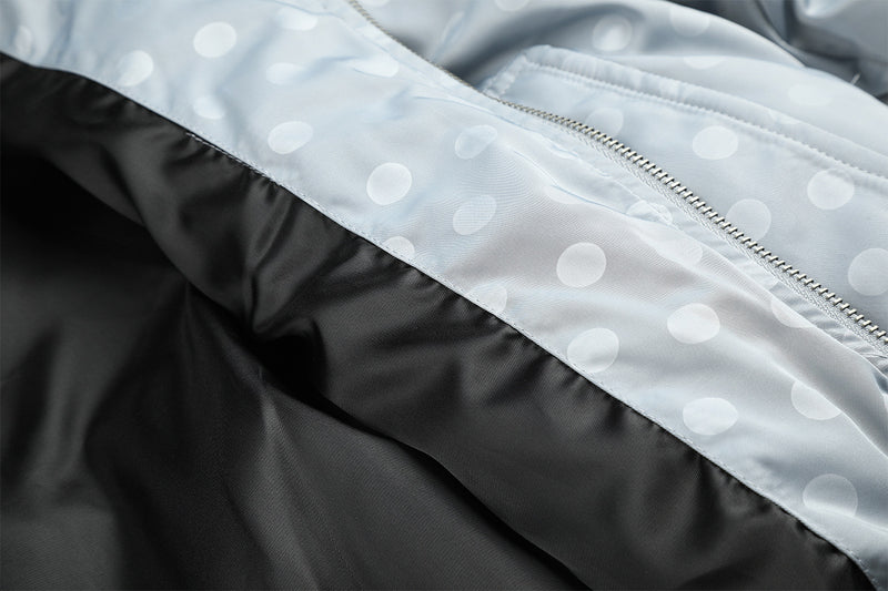 Polka Dot Puffer Bomber Jacket with Oversized Collar