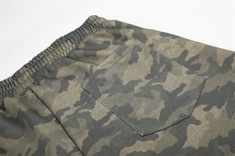 Men's Cargo Camo Pants Wide-Leg Baggy Fit with Script Print & Multi-Pocket