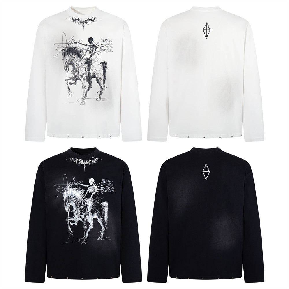 Men's Long Sleeve Shirt – Dark Skeleton Rider Graffiti Graphic Tee