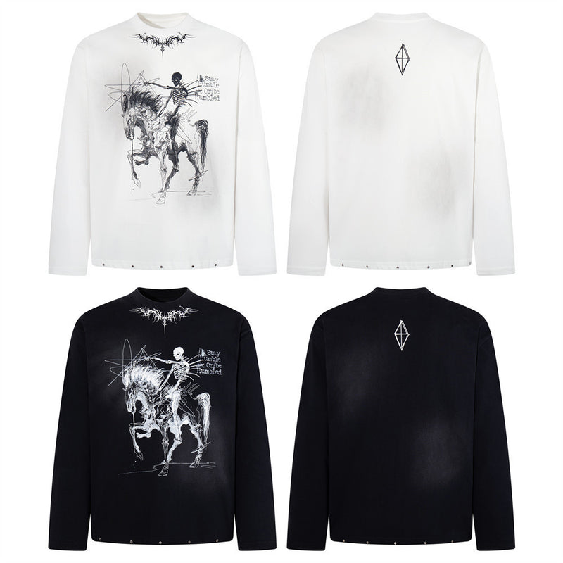 Men's Long Sleeve Shirt – Dark Skeleton Rider Graffiti Graphic Tee