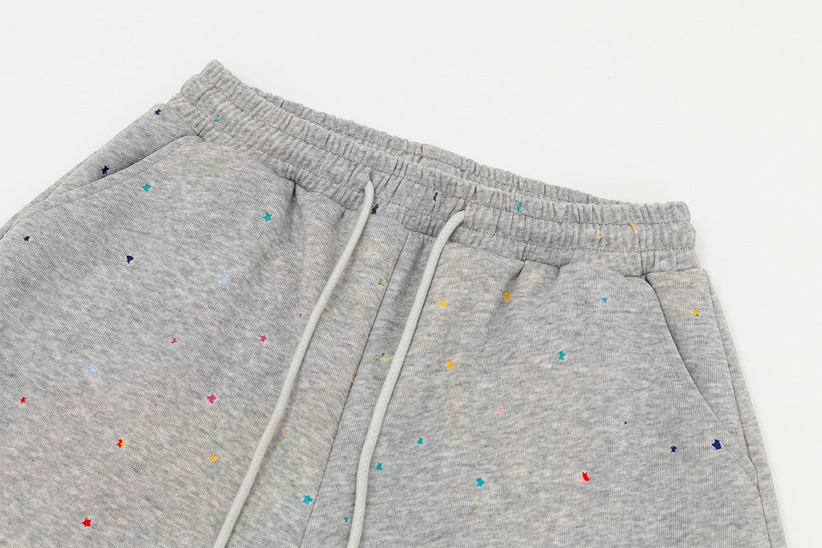 Wide-Leg Sweatpants with Star Embroidery & Paint Splatter Print