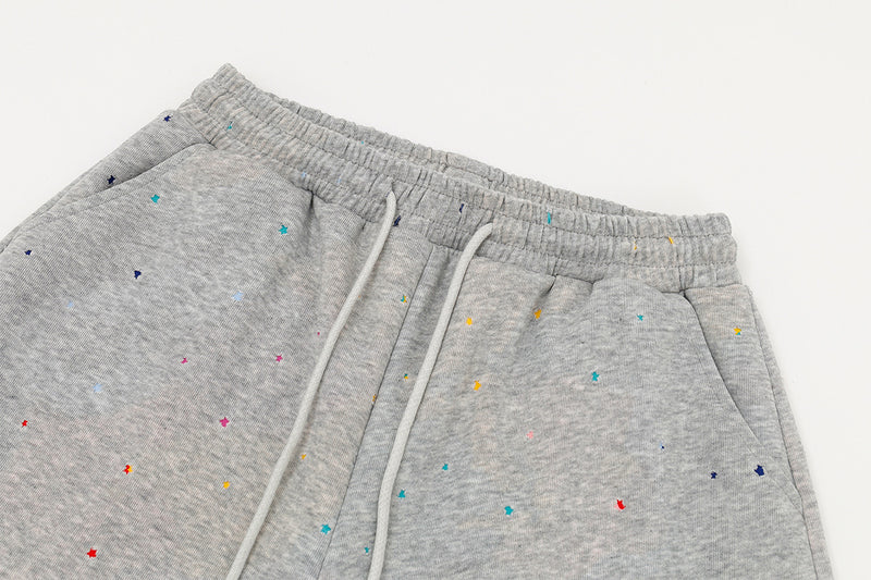 Wide-Leg Sweatpants with Star Embroidery & Paint Splatter Print