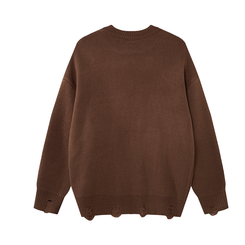 Pull en maille graphique effet usé – Col rond streetwear américain avec appliqué