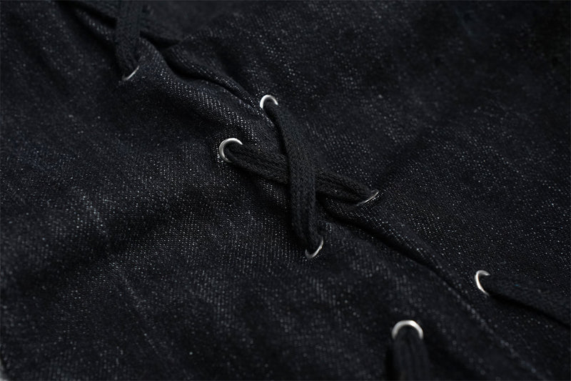 Gothic Buckle Strap Flare Jeans – Men's Washed Black Distressed Denim