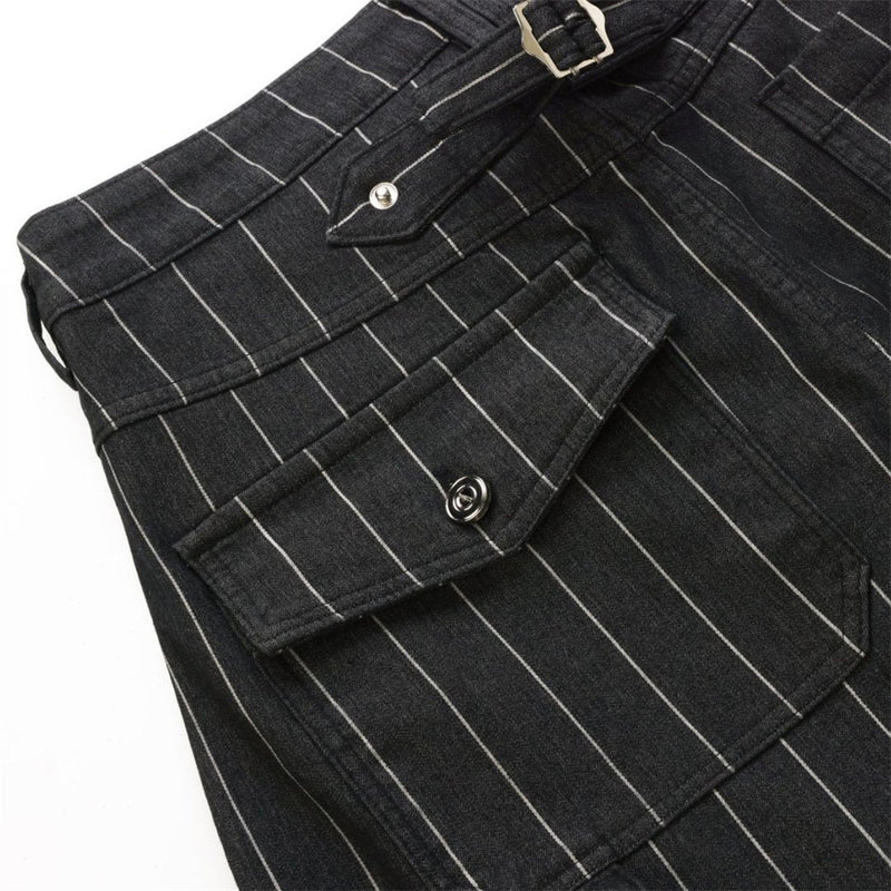 Wide-Leg Pinstripe Cargo Pants – Oversized Silhouette with Irregular Pockets
