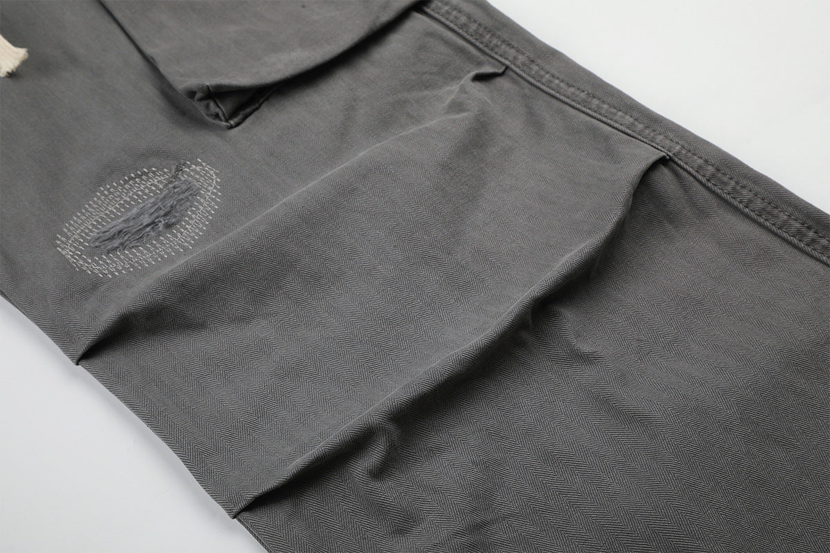 Wide-Legged Cargo Pants – Charcoal Grey Multi-Pocket Straight Leg