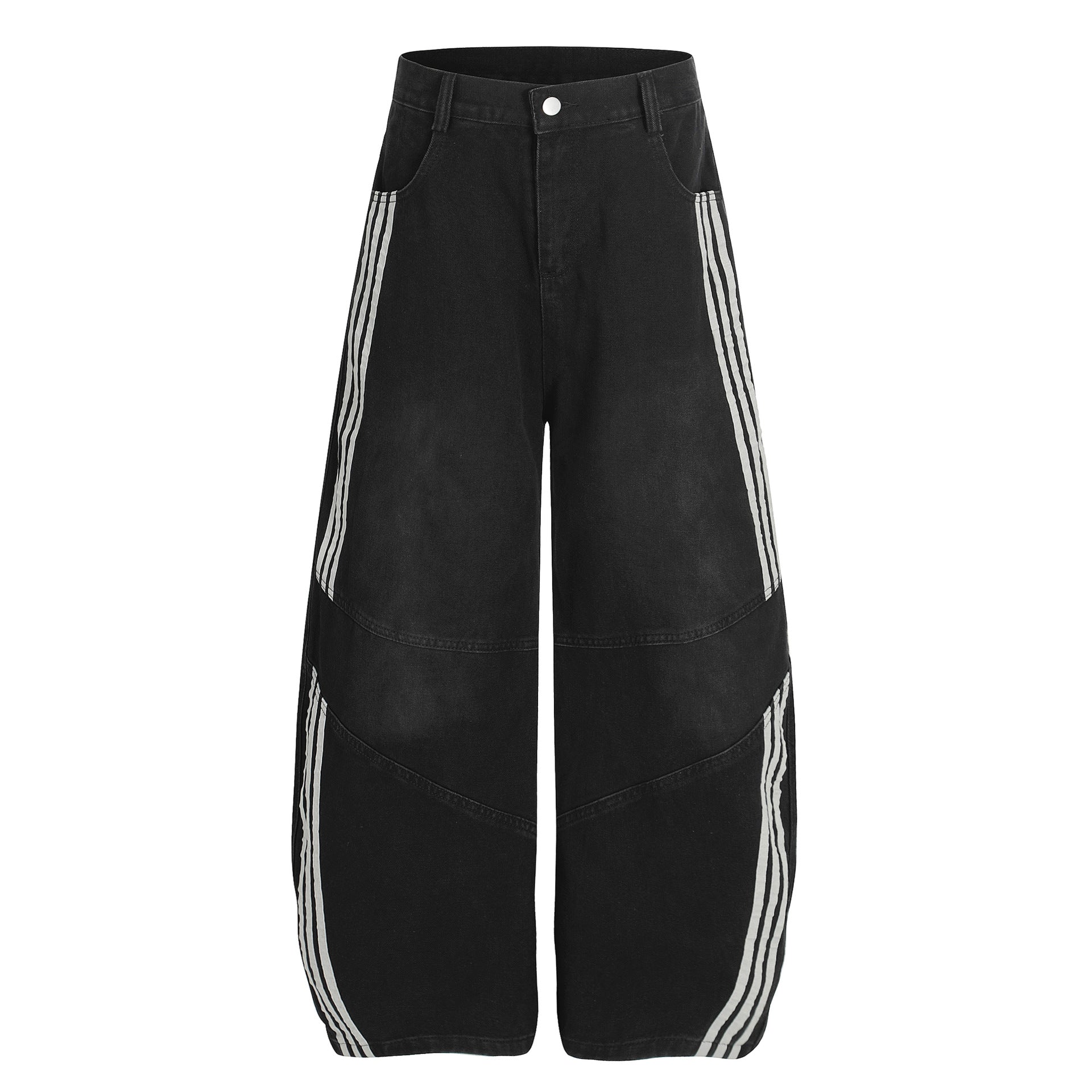 Wide-Leg Deconstructed Jeans with Triple Side Stripes – Loose Fit Baggy Denim