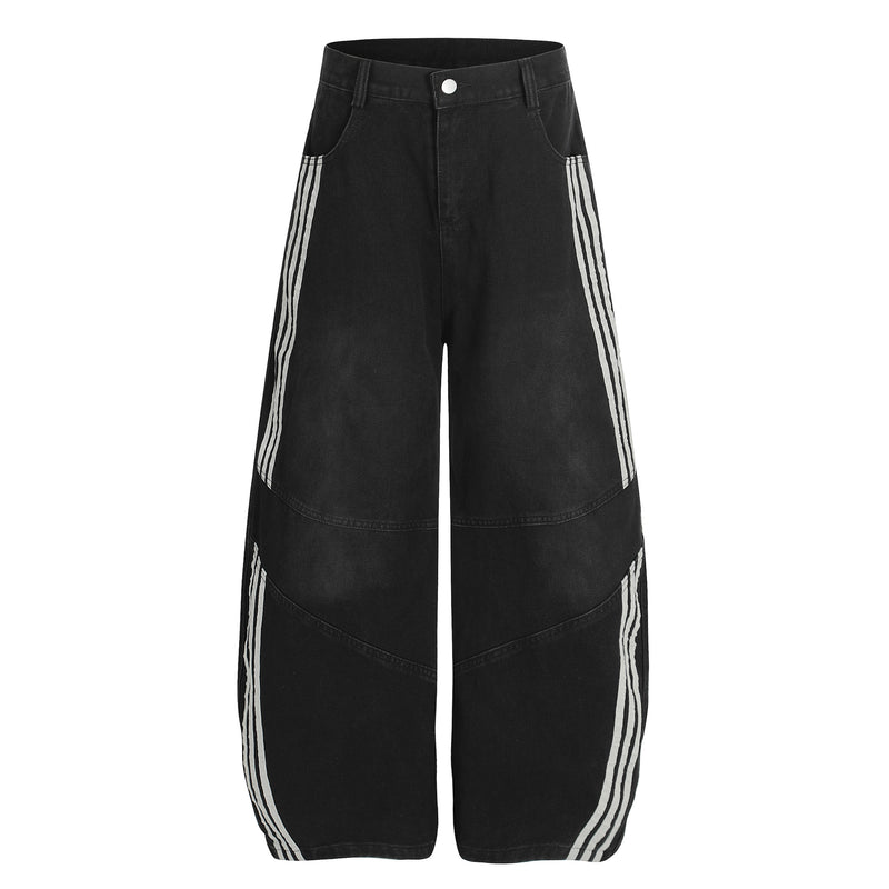 Wide-Leg Deconstructed Jeans with Triple Side Stripes – Loose Fit Baggy Denim
