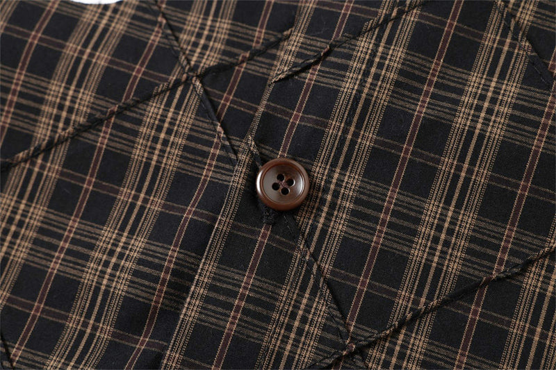Quilted Plaid Layered-Sleeve Shirt Jacket with Graphic Print