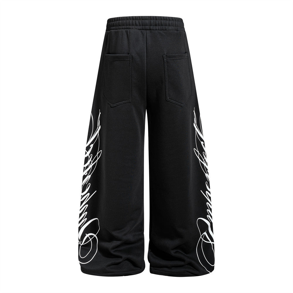 Men's Wide-Leg Sweatpants with Graffiti Print – Oversized Fit, Drawstring Waist