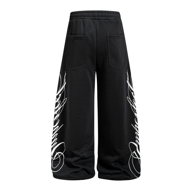 Men's Wide-Leg Sweatpants with Graffiti Print – Oversized Fit, Drawstring Waist